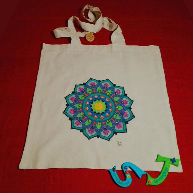 Shopper Bag in Cotone Ecologico Dipinta a Mano