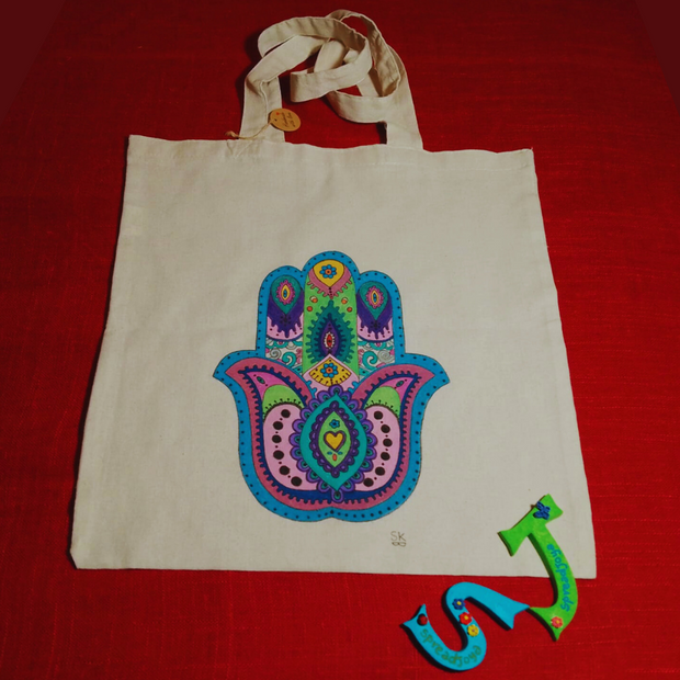 Shopper Bag in Cotone Ecologico Dipinta a Mano